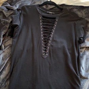 FOREVER 21 BLACK, SHORT SLEEVE FRONT TIE UP SHIRT